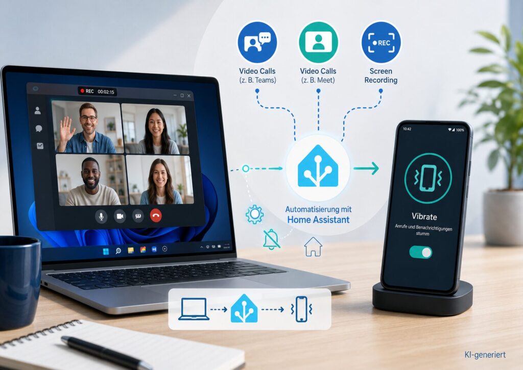 Android bei Teams, Google Meet und Bildschirmaufnahmen automatisch lautlos oder auf Vibration stellen – mit Home Assistant